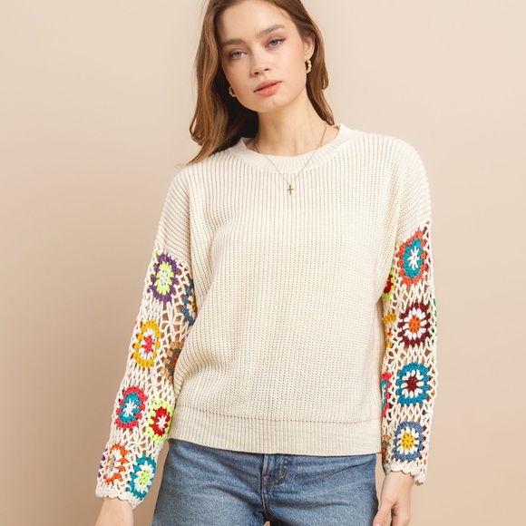 51 Granny Square Crochet Sleeve Sweater - Picture 6 of 6